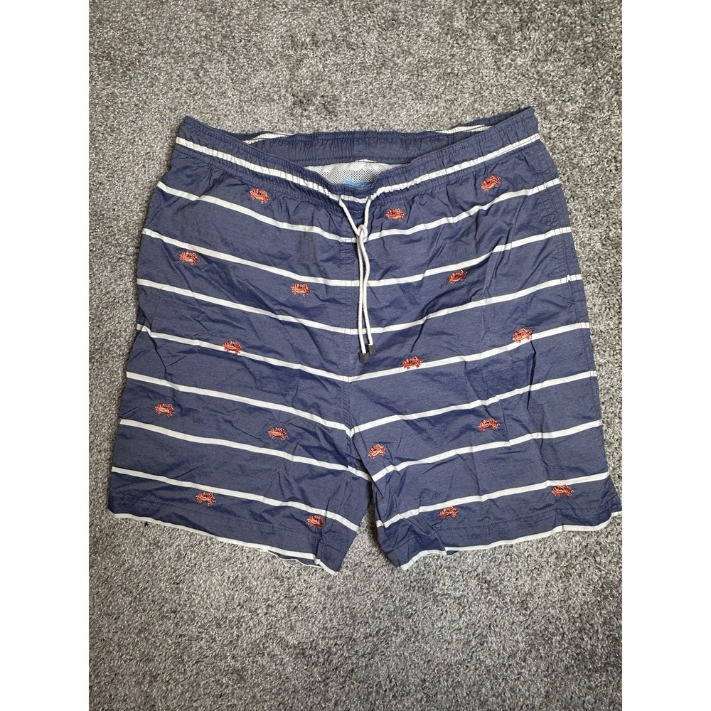 J McLaughlin Gibson Embo Swim Trunks Mens L Navy Stripe Crab Embroidered